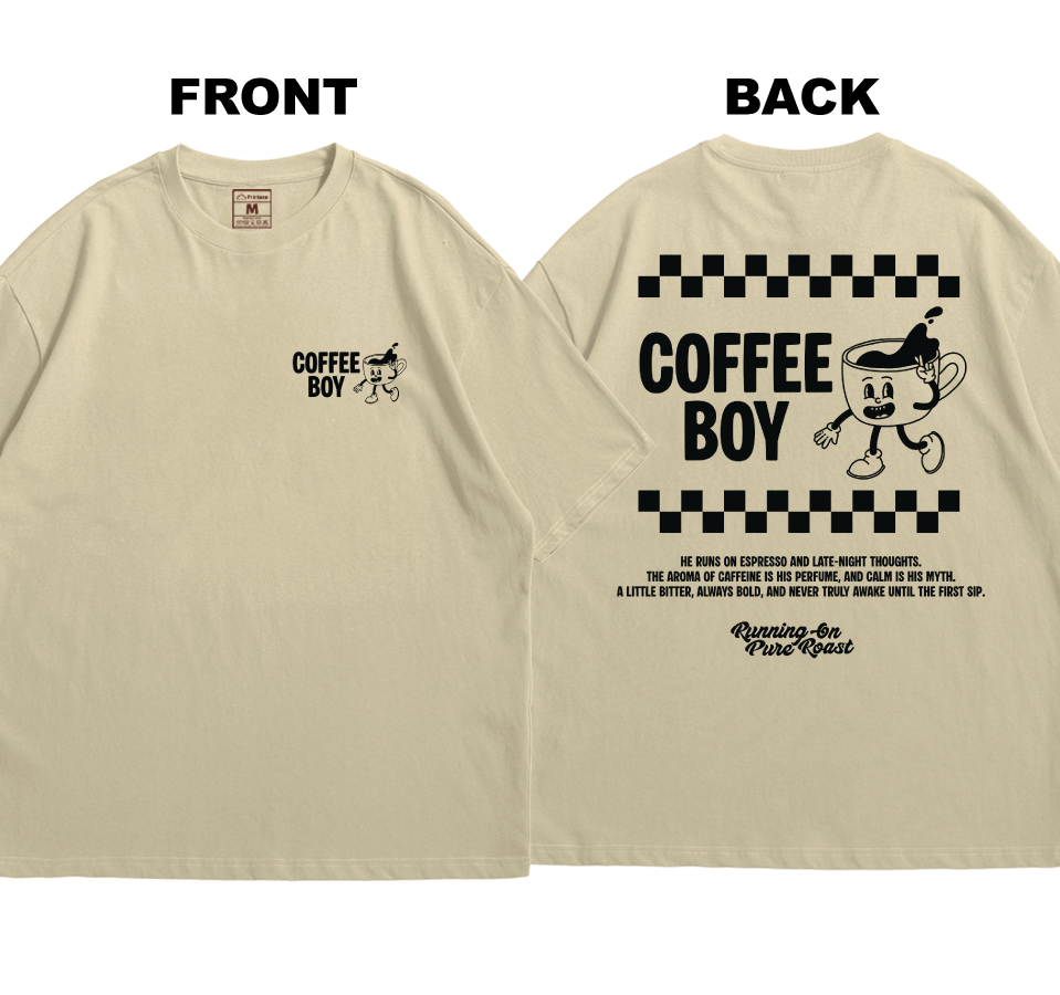 Premium Oversized Cotton Shirt: Coffee Boy (Front and Back)