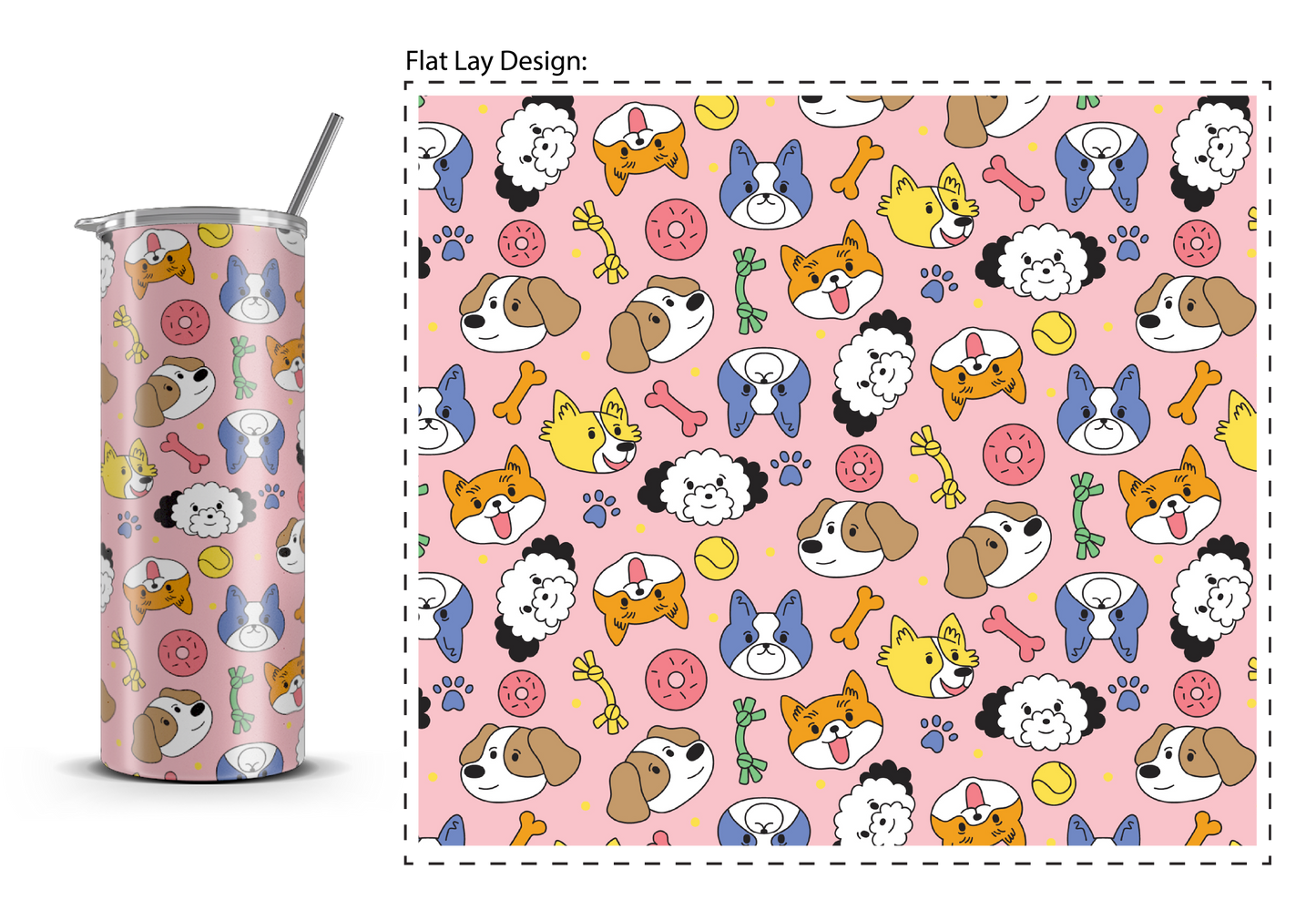 20oz. Slim Tumbler: Colorful Puppies