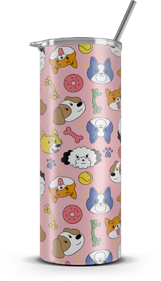 20oz. Slim Tumbler: Colorful Puppies