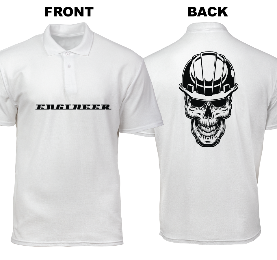 Cotton Polo Shirt: Engineer Skull (Front and Back)