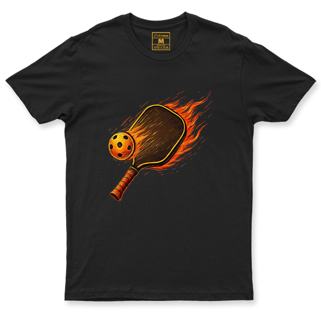 Drifit Shirt: Flaming Pickleball Racket