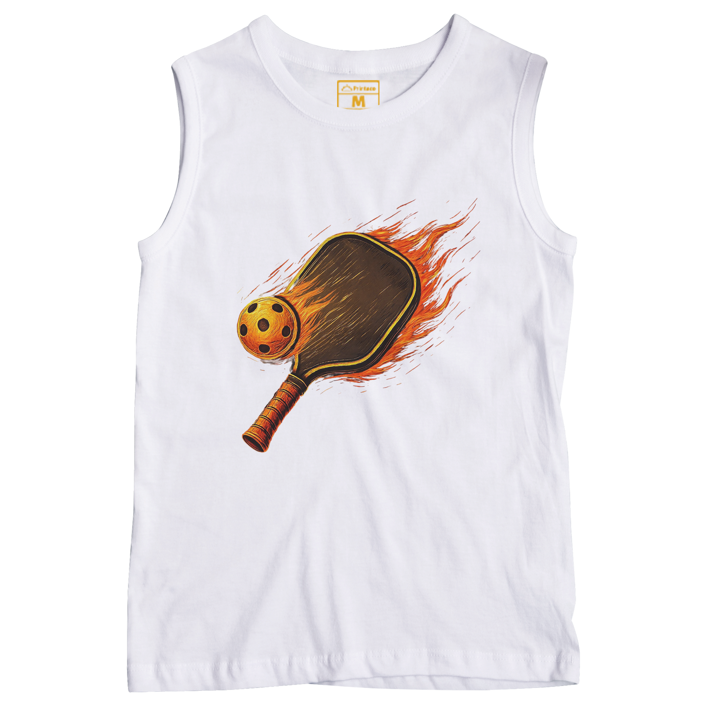 Sleeveless Drifit Shirt: Flaming Pickleball Racket