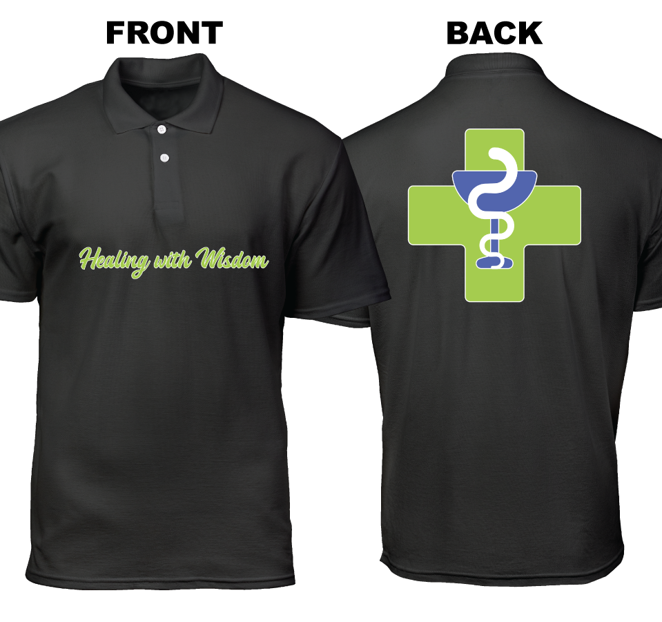 Cotton Polo Shirt: Healing with Wisdom (Front and Back)