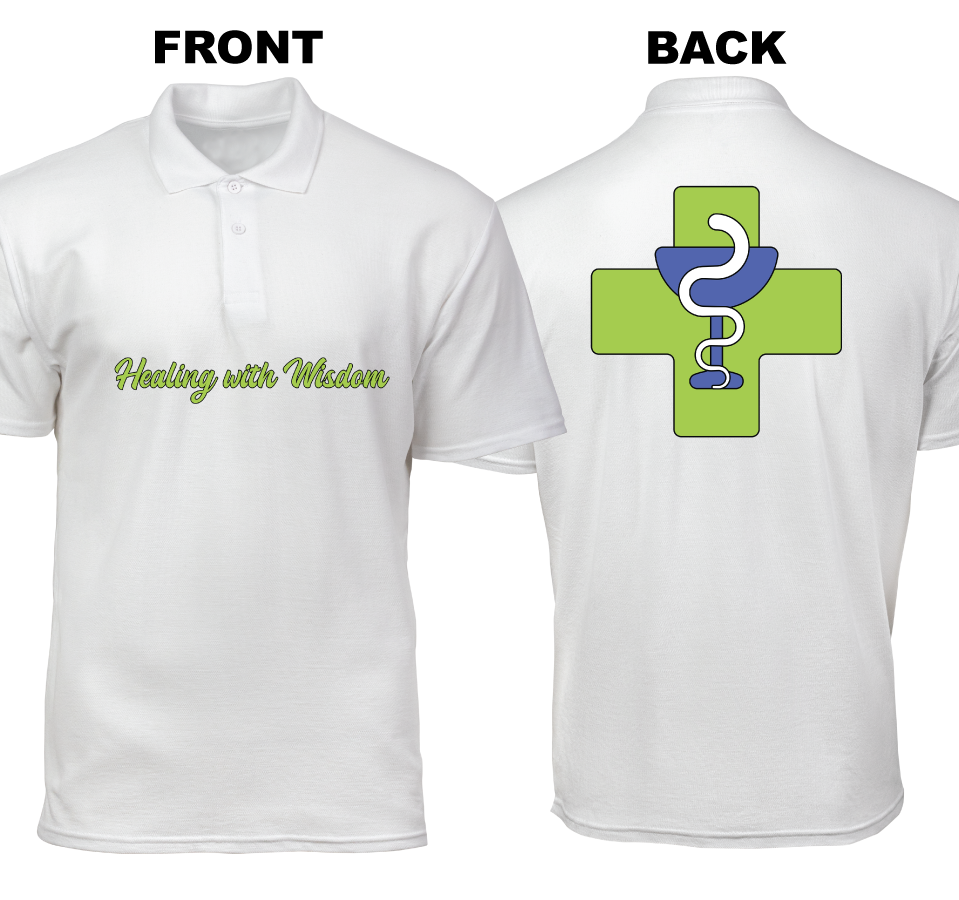 Cotton Polo Shirt: Healing with Wisdom (Front and Back)