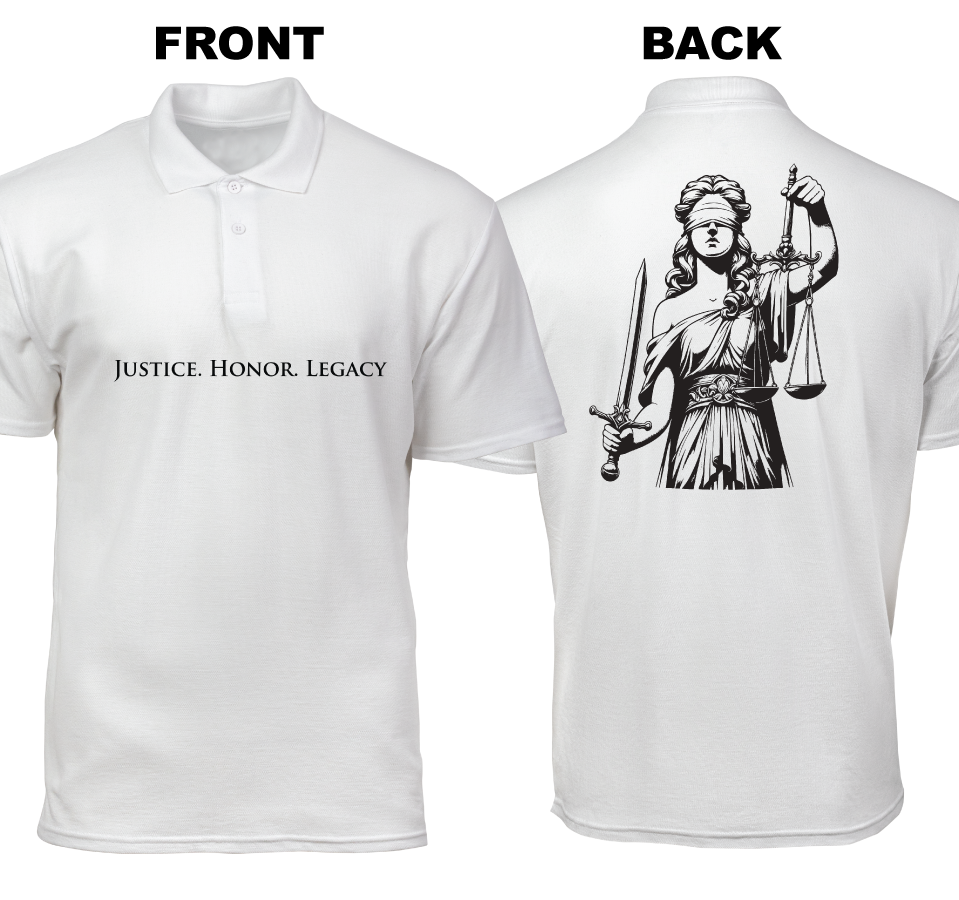 Cotton Polo Shirt: Justice. Honor. Legacy (Front and Back)