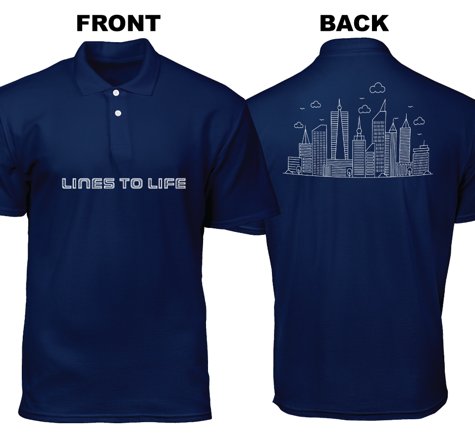 Cotton Polo Shirt: Lines To Life (Front and Back)