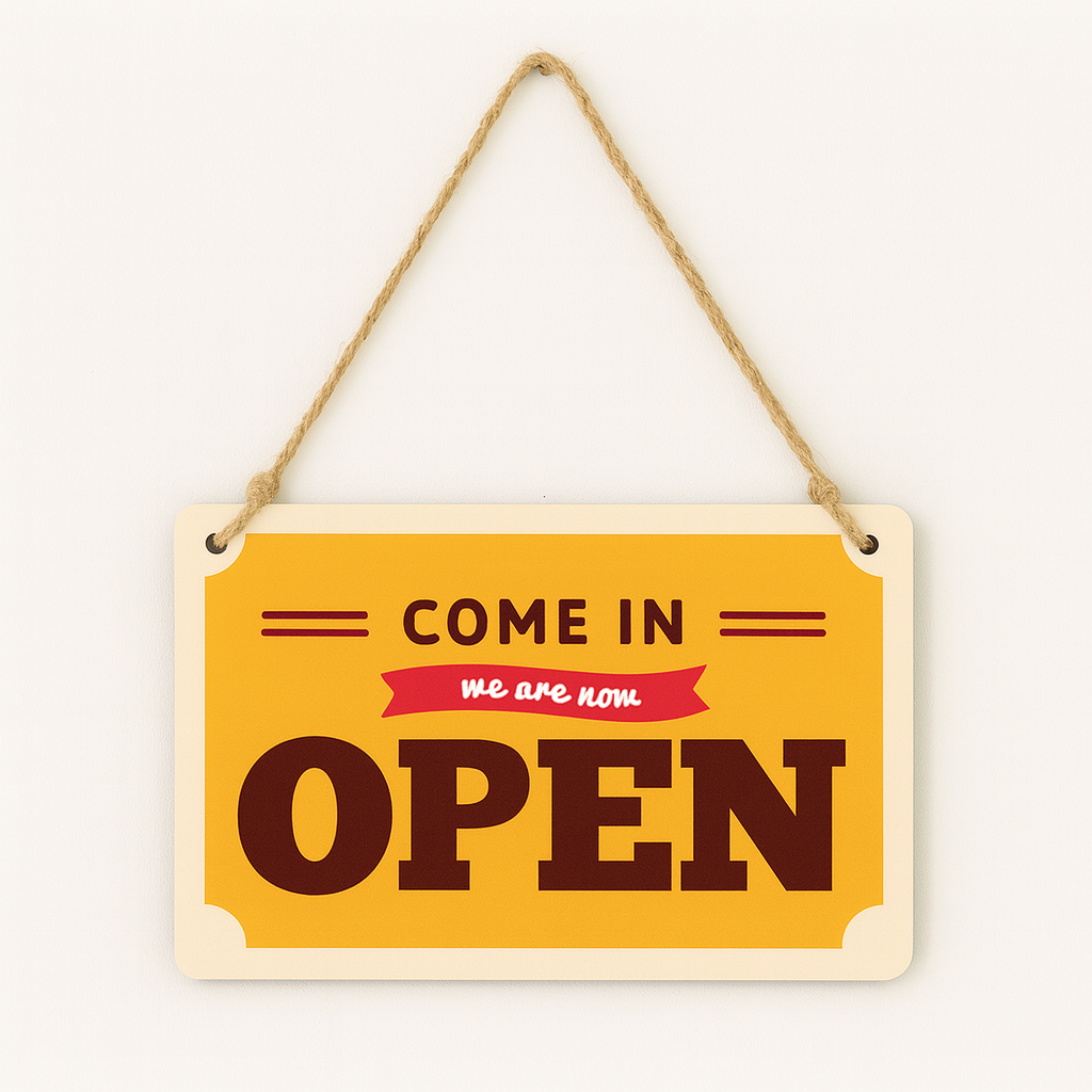 Door Sign: Open Yellow