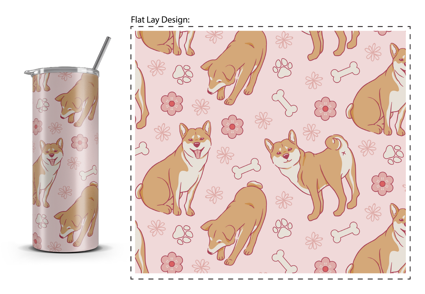 20oz. Slim Tumbler: Pink Shiba