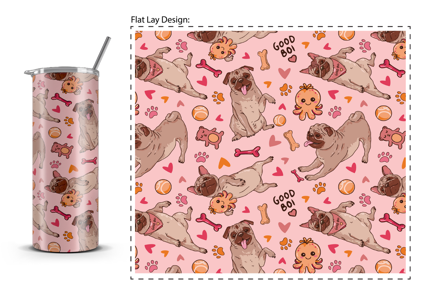 20oz. Slim Tumbler: Playful Pug