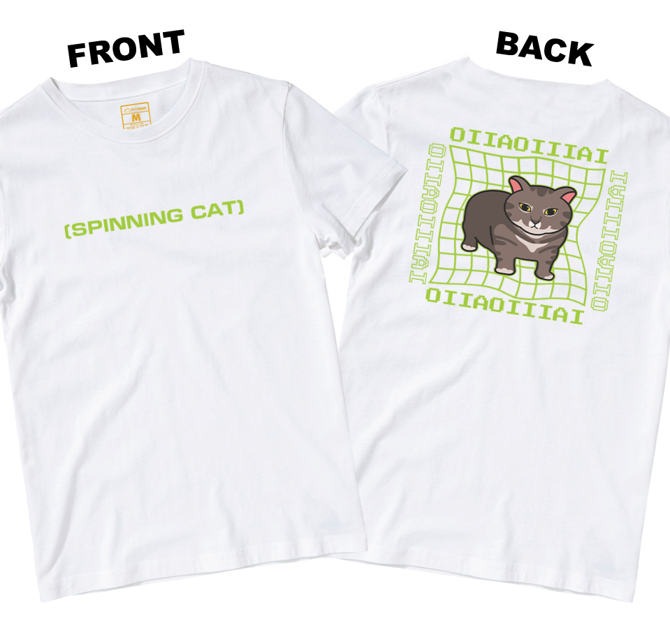 Cotton Shirt: Spinning Cat (Front and Back)
