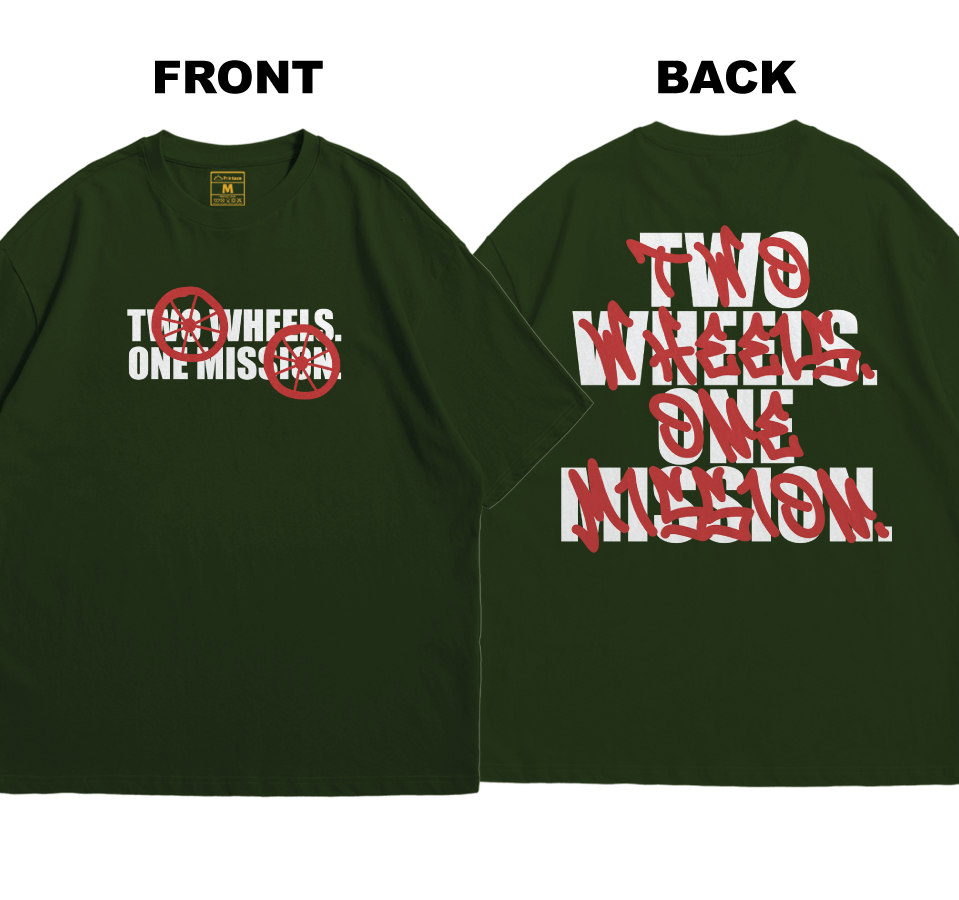 Premium Oversized Cotton Shirt: Two Wheels. One Mission (Front and Back)