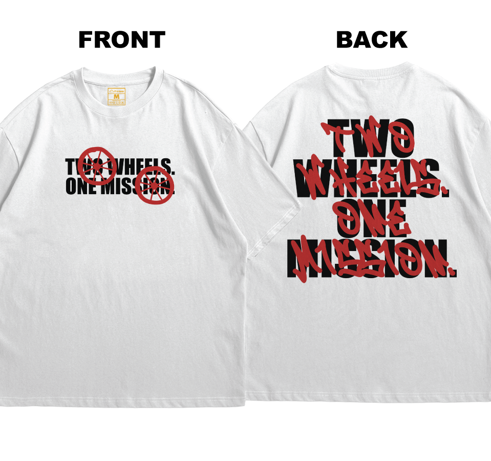 Premium Oversized Cotton Shirt: Two Wheels. One Mission (Front and Back)