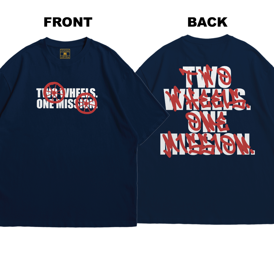 Premium Oversized Cotton Shirt: Two Wheels. One Mission (Front and Back)