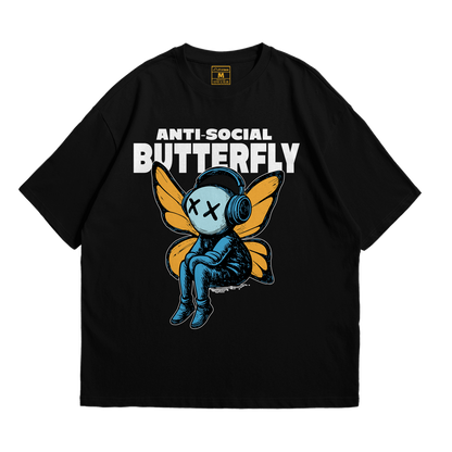 Premium Oversized Cotton Shirt: Anti Social Butterfly