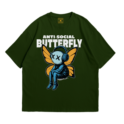 Premium Oversized Cotton Shirt: Anti Social Butterfly