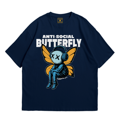 Premium Oversized Cotton Shirt: Anti Social Butterfly