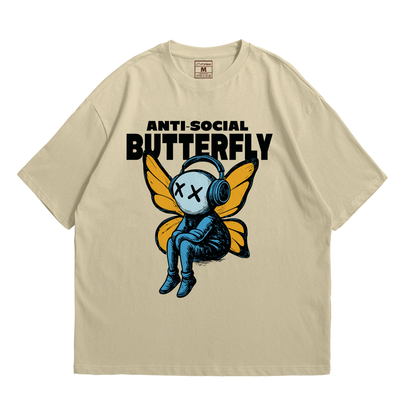 Premium Oversized Cotton Shirt: Anti Social Butterfly
