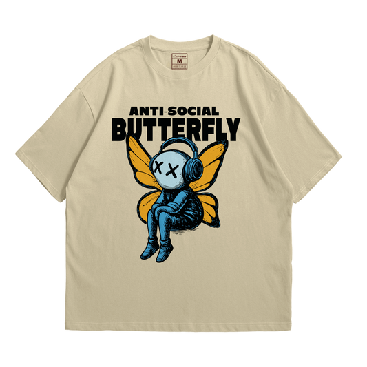 Premium Oversized Cotton Shirt: Anti Social Butterfly
