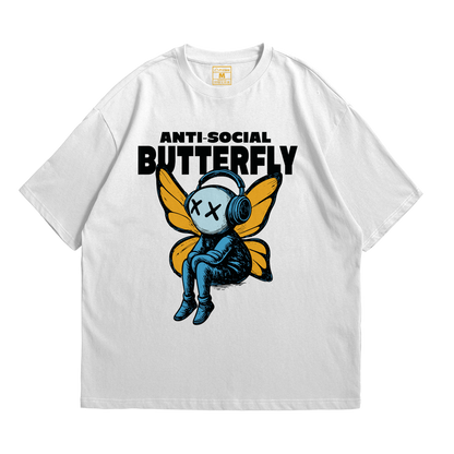 Premium Oversized Cotton Shirt: Anti Social Butterfly