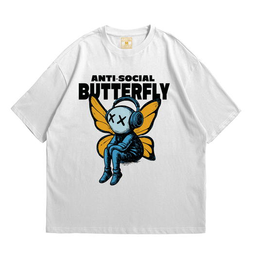 Premium Oversized Cotton Shirt: Anti Social Butterfly