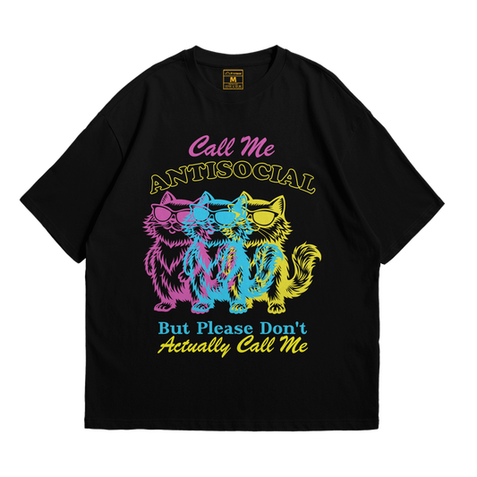 Premium Oversized Cotton Shirt: Antisocial Cat