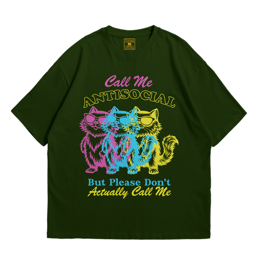 Premium Oversized Cotton Shirt: Antisocial Cat