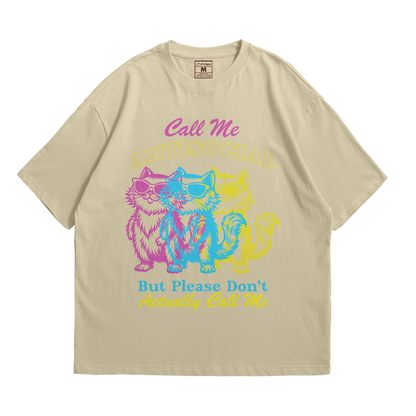 Premium Oversized Cotton Shirt: Antisocial Cat