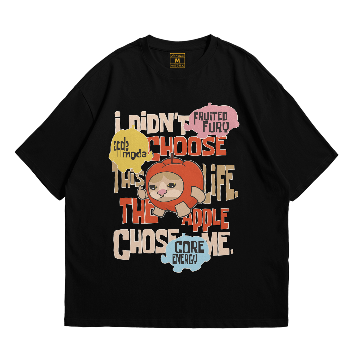 Premium Oversized Cotton Shirt: Apple Cat