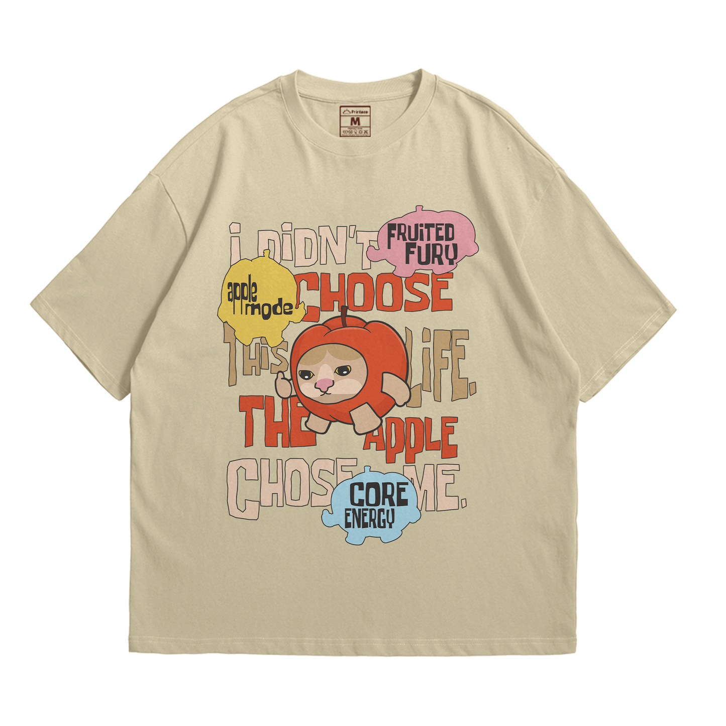 Premium Oversized Cotton Shirt: Apple Cat