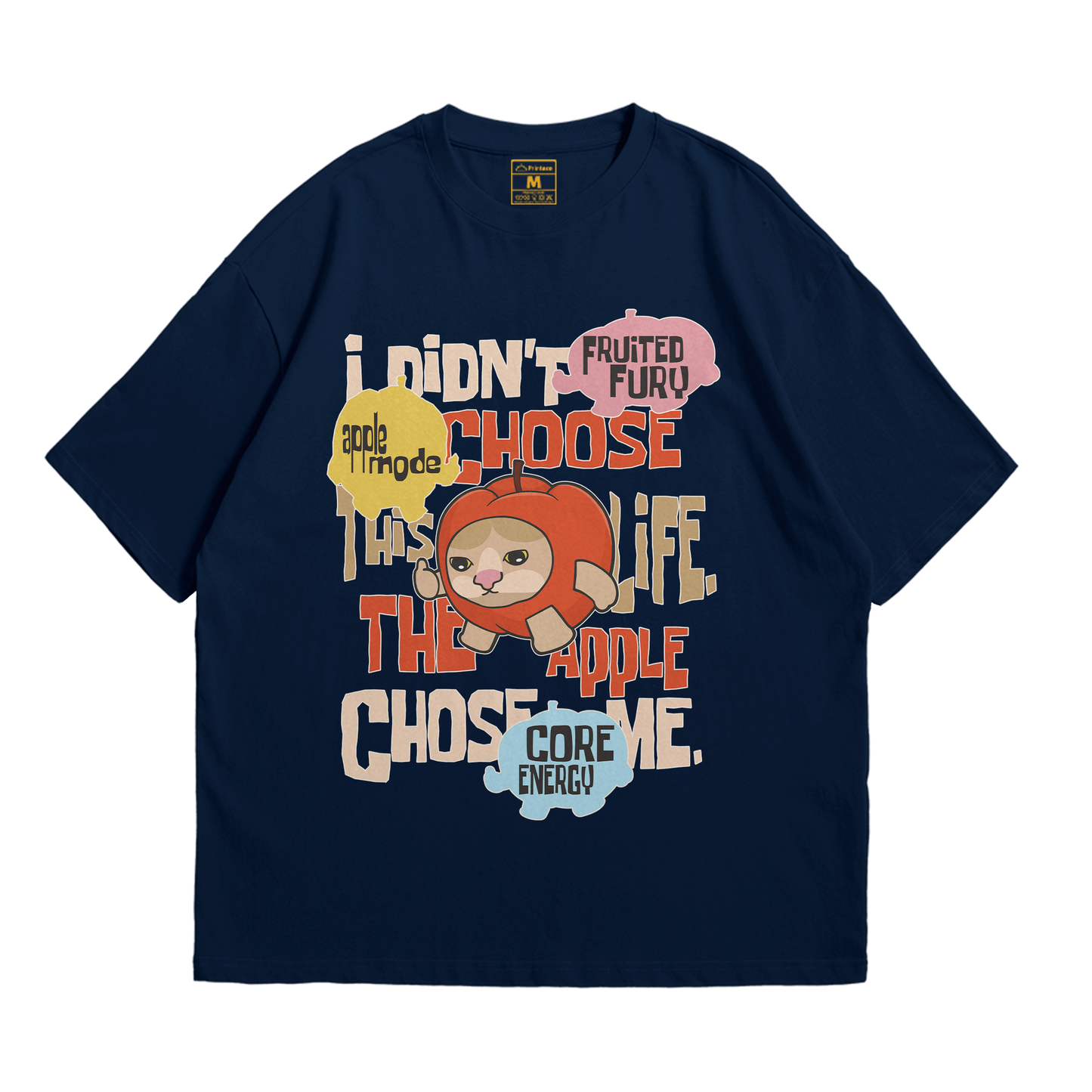 Premium Oversized Cotton Shirt: Apple Cat