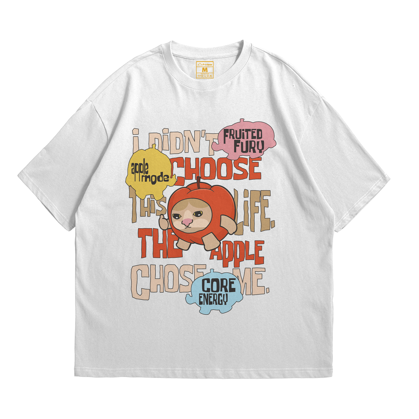 Premium Oversized Cotton Shirt: Apple Cat