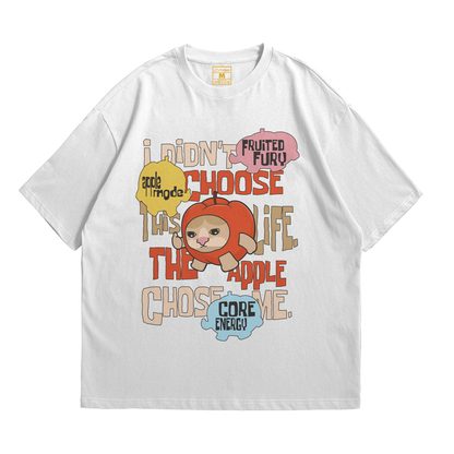 Premium Oversized Cotton Shirt: Apple Cat