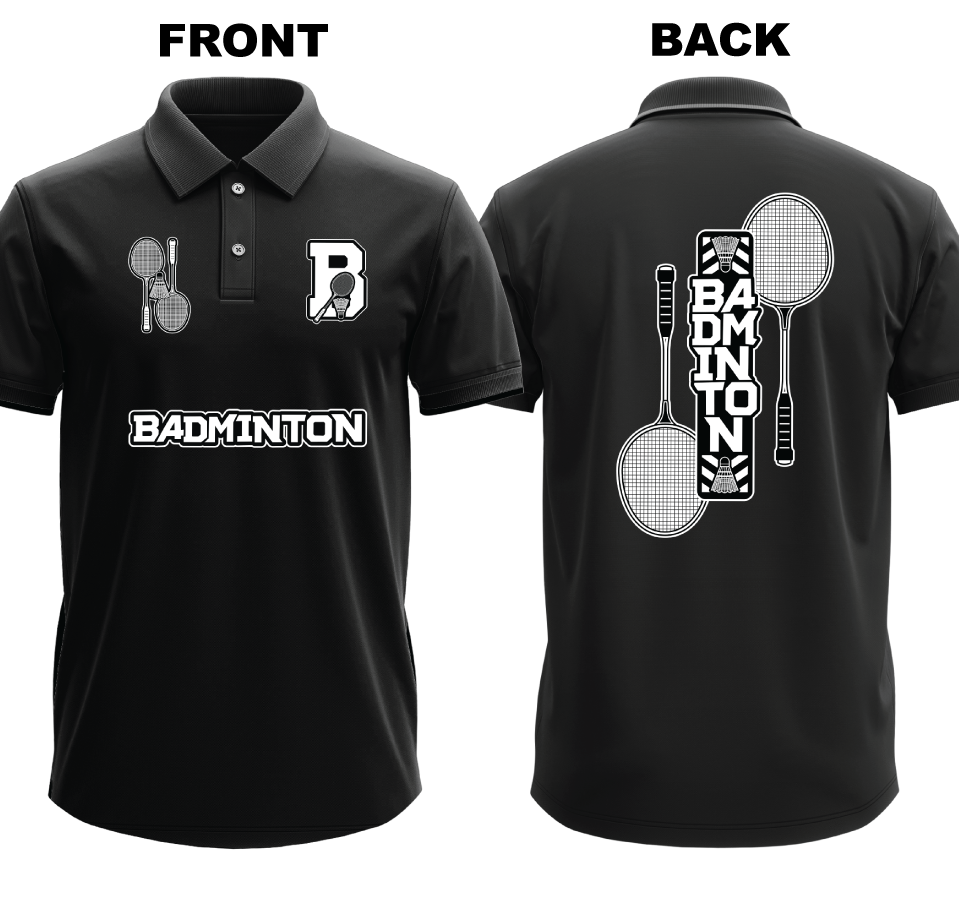 Drifit Polo Shirt: B for Badminton (Front & Back)
