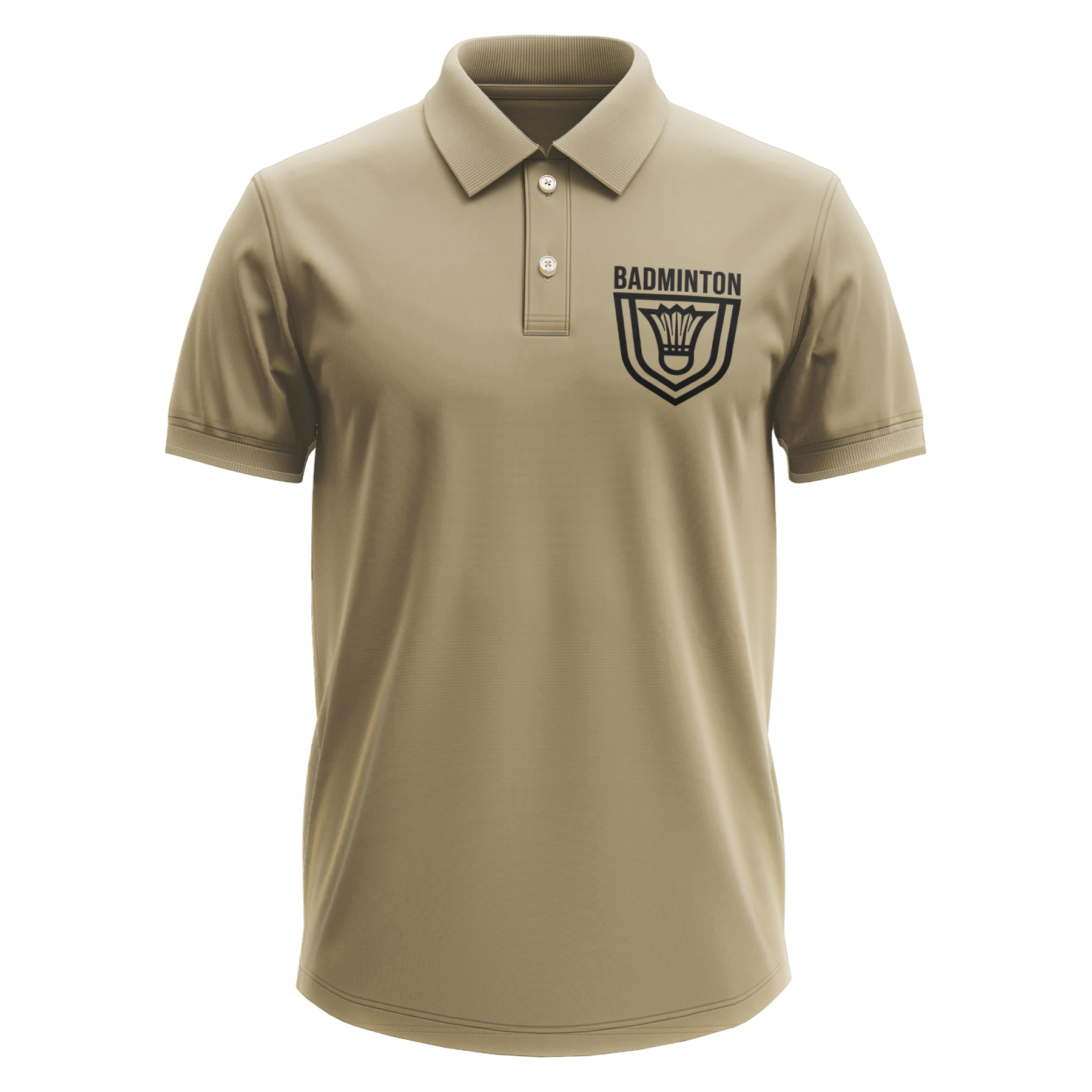 Drifit Polo Shirt: Badminton Badge Pocket Khaki XS
