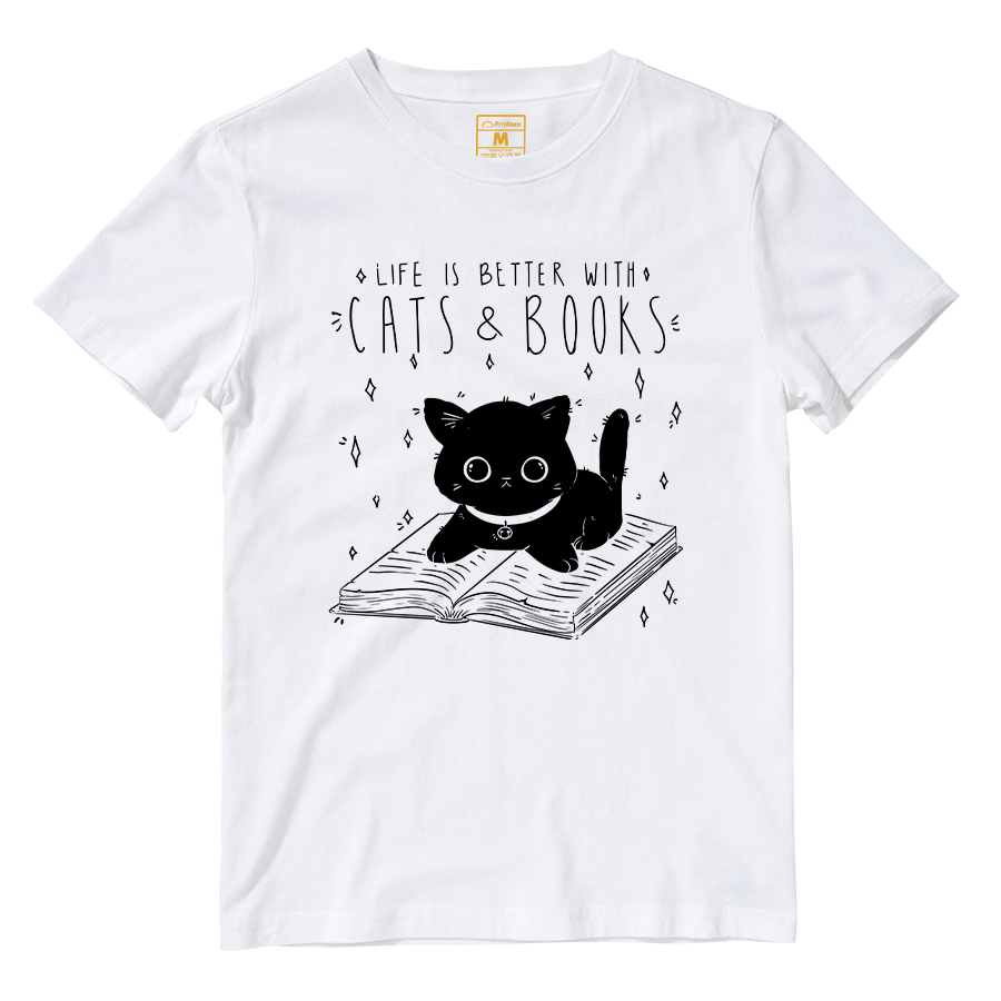 Cotton Shirt: Cat & Books