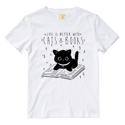 Cotton Shirt: Cat & Books