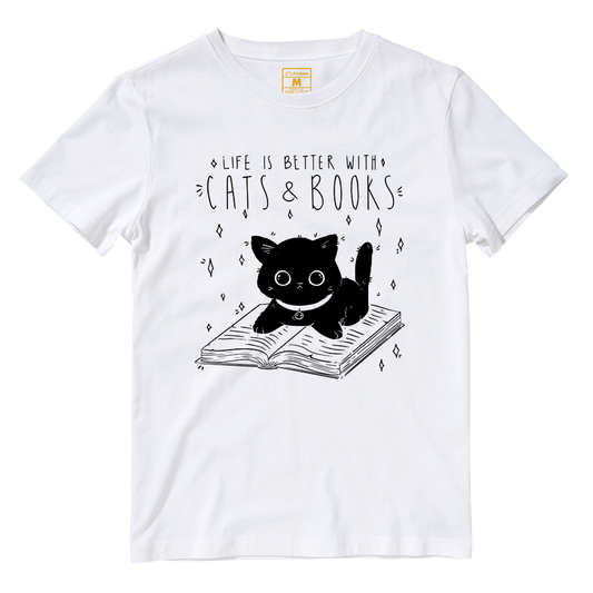 Cotton Shirt: Cat & Books