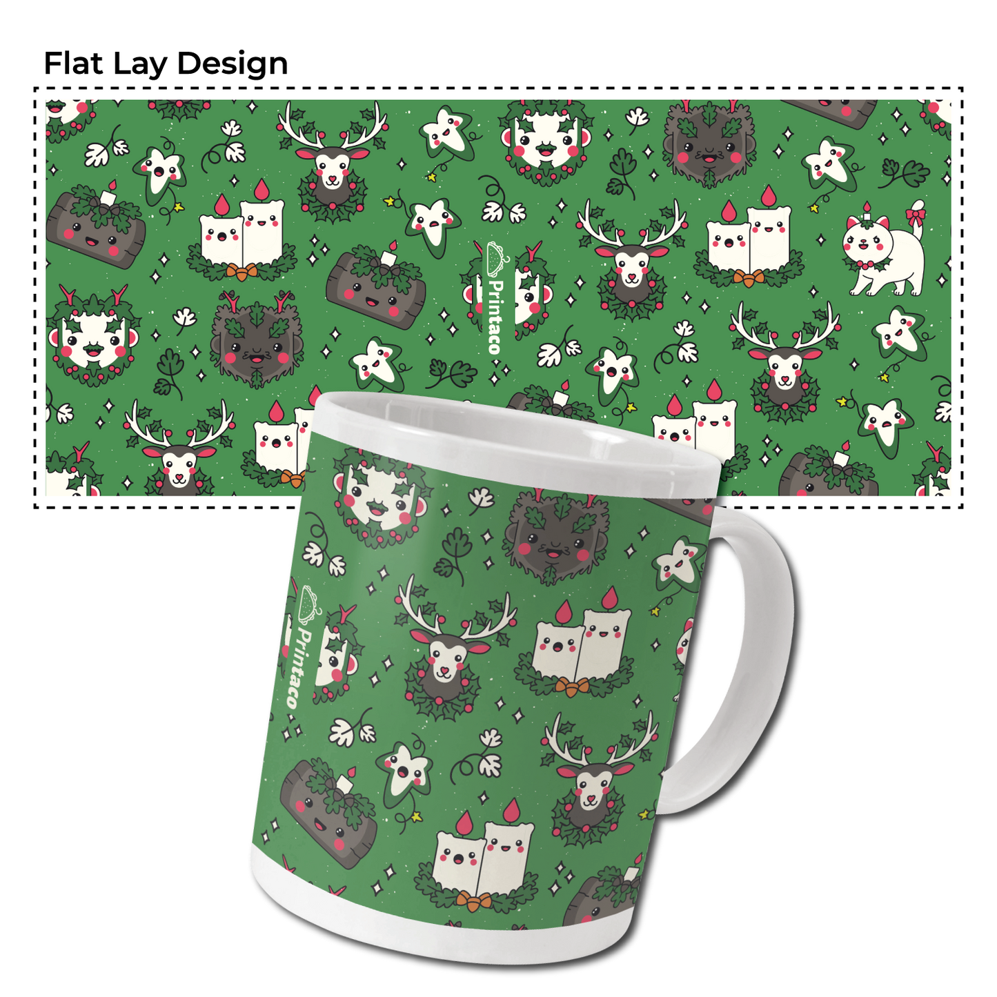 11oz Ceramic Mug: Christmas Green