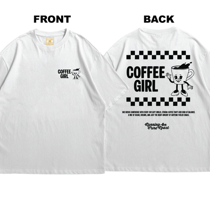 Premium Oversized Cotton Shirt: Coffee Girl (Front and Back)