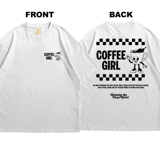 Premium Oversized Cotton Shirt: Coffee Girl (Front and Back)