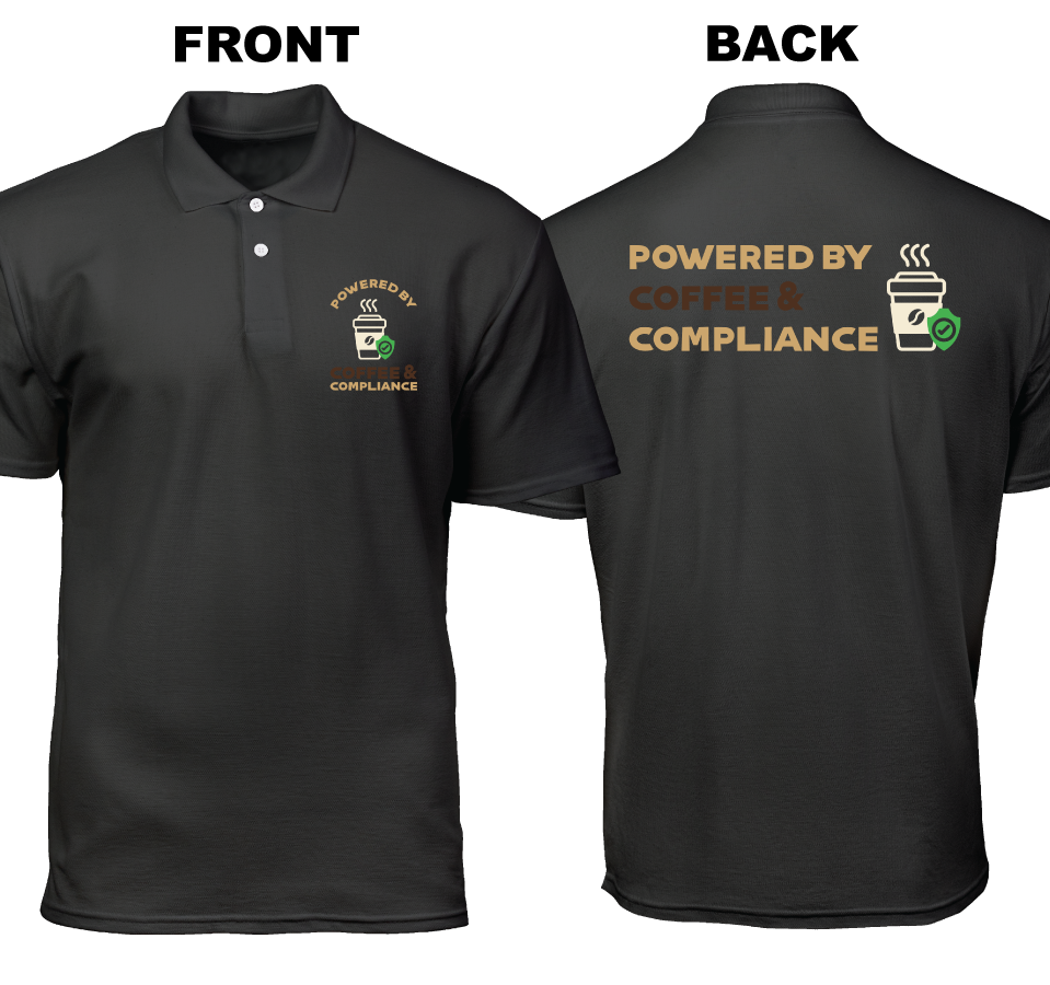 Cotton Polo Shirt: Coffee and Compliance (Front and Back)