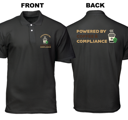 Cotton Polo Shirt: Coffee and Compliance (Front and Back)