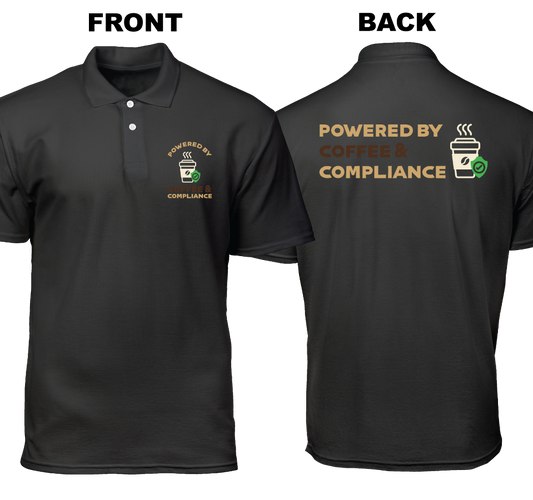 Cotton Polo Shirt: Coffee and Compliance (Front and Back)