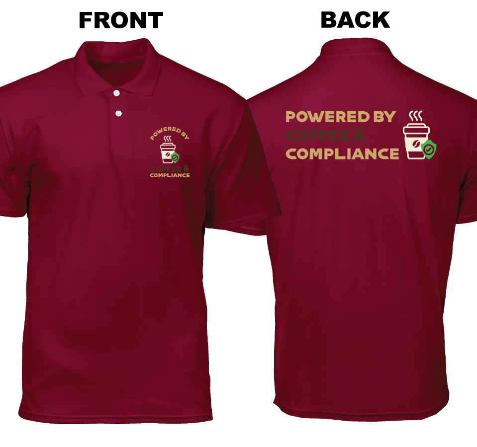 Cotton Polo Shirt: Coffee and Compliance (Front and Back)