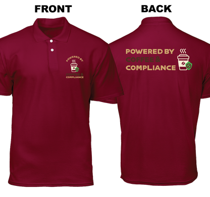 Cotton Polo Shirt: Coffee and Compliance (Front and Back)