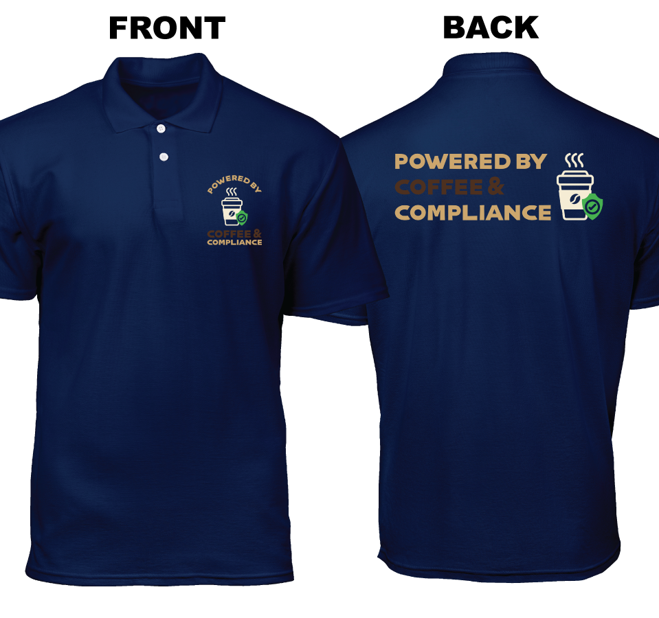 Cotton Polo Shirt: Coffee and Compliance (Front and Back)