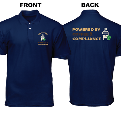 Cotton Polo Shirt: Coffee and Compliance (Front and Back)