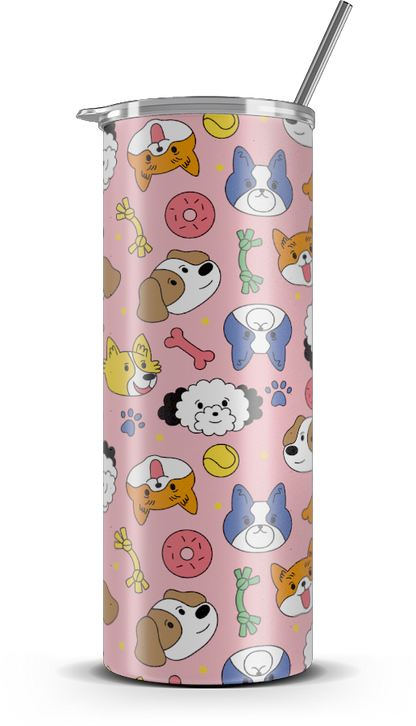 20oz. Slim Tumbler: Colorful Puppies