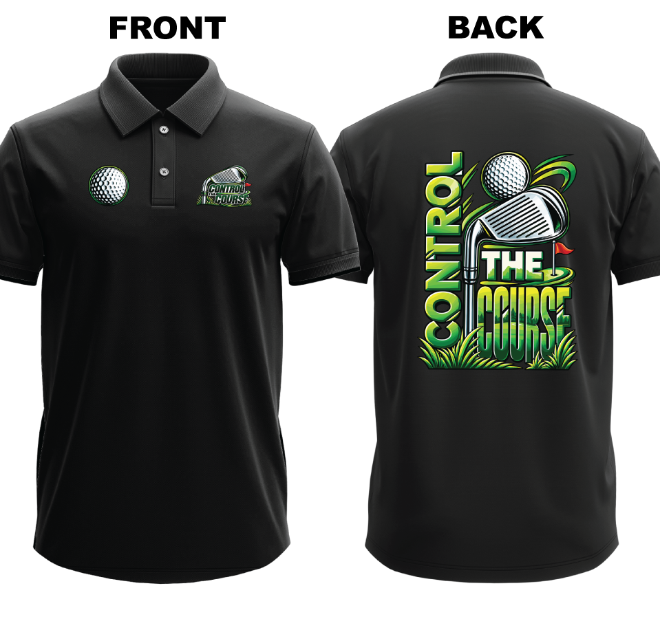 Drifit Polo Shirt: Control Course (Front & Back)