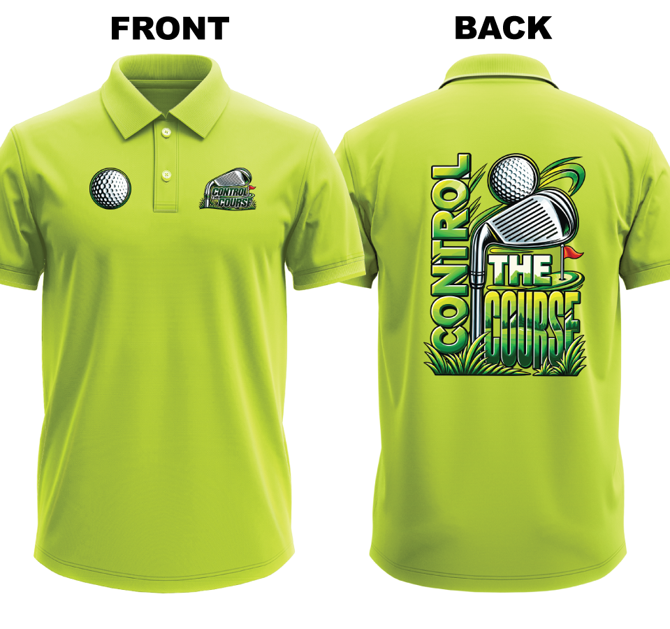 Drifit Polo Shirt: Control Course (Front & Back)